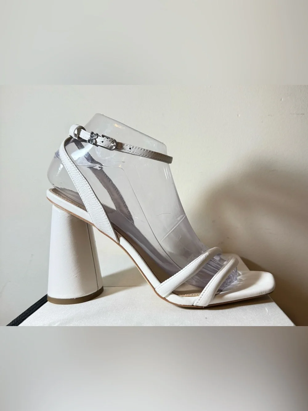 Sam Edelman White “Kia” Square-Toe Block Heel Sandals